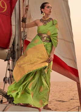 Voluptuous Sea Green Weaving Satin Traditional Saree