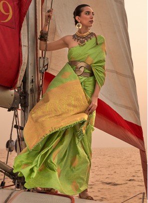 Voluptuous Sea Green Weaving Satin Traditional Saree