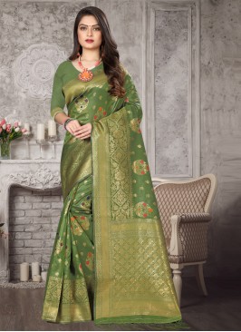Weaving Art Banarasi Silk Designer Traditional Saree in Green