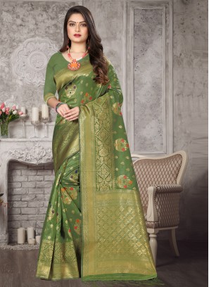 Weaving Art Banarasi Silk Designer Traditional Saree in Green