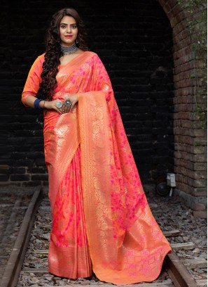 Weaving Banarasi Silk Designer Traditional Saree in Rose Pink