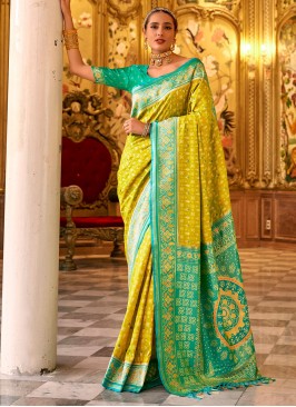 Weaving Banarasi Silk Saree in Yellow