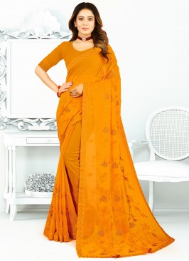 Weaving Georgette Trendy Saree in Orange