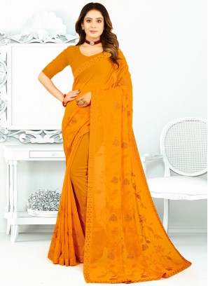 Weaving Georgette Trendy Saree in Orange