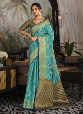 Weaving Handloom silk Classic Saree in Aqua Blue