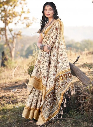 Weaving Jacquard Contemporary Style Saree in Off White
