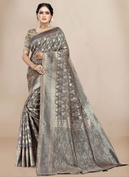 Weaving Organza Saree in Grey