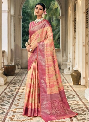 Weaving Organza Trendy Saree in Orange
