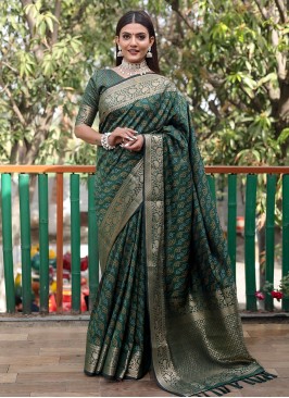 Weaving Patola Silk  Contemporary Saree in Green