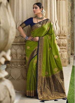 Weaving Satin Silk Saree in Green