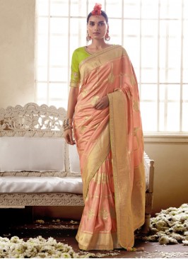 Weaving Silk Contemporary Saree in Peach