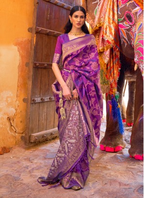 Weaving Silk Traditional Designer Saree in Purple