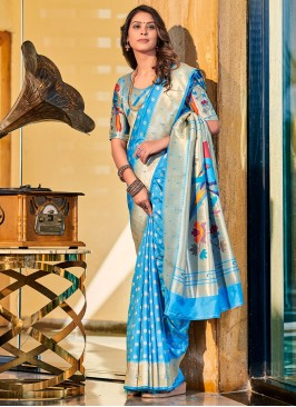 Weaving Silk Trendy Saree in Aqua Blue