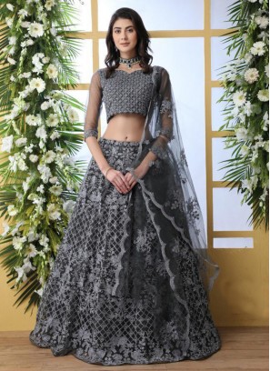 Wedding Bridal Wear Grey Color Designer Lehenga Choli