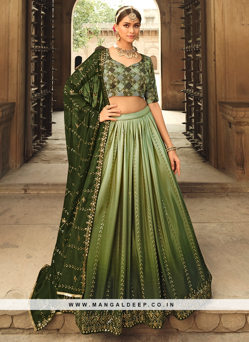 Wedding Function War Green Color Silk Embroidered Lehenga Choli