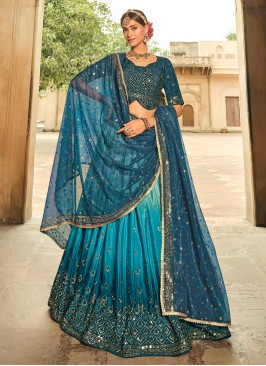 Wedding Function Wear Teal Color Silk Embroidered Lehenga Choli