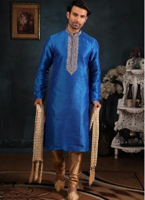 Wedding Function Wear Blue Color Embroidered Kurta Pajama