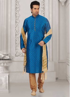 Wedding Function Wear Blue Color Kurta Payjama