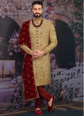 Wedding Function Wear Gold Color Designer Sherwani For Men