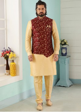 Wedding Function Wear Gold Color Kurta Pajama With