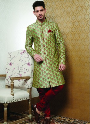 Wedding Function Wear Green Color Designer Kurta Pajama