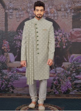 Wedding Function Wear Green Color Designer Sherwani For Men