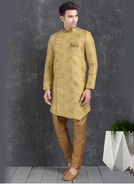 Wedding Function Wear Green Color Indo Western Kurta Pajama