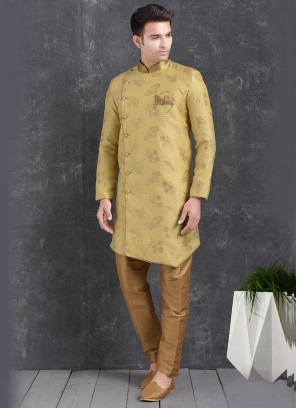 Wedding Function Wear Green Color Indo Western Kurta Pajama