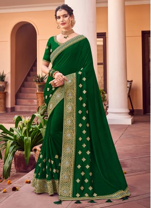 Wedding Function Wear Green Color Silk Saree