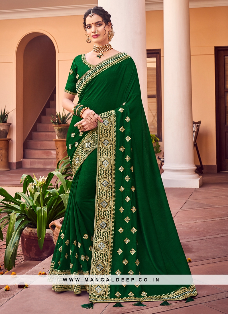 Wedding Function Wear Green Color Silk Saree