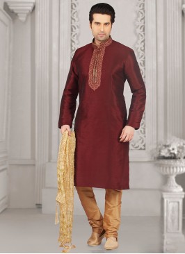 Wedding Function Wear Maroon Color Kurta Payjama