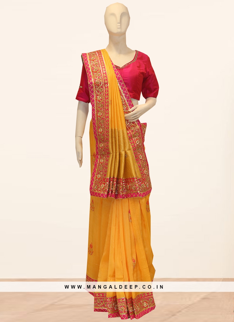 Wedding Function Wear Orange Color Designer Saree