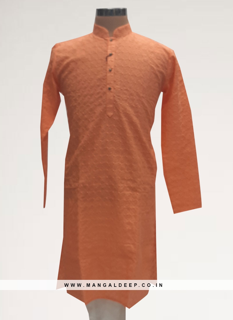 Wedding Function Wear Orange Color Men Kurta Pajama