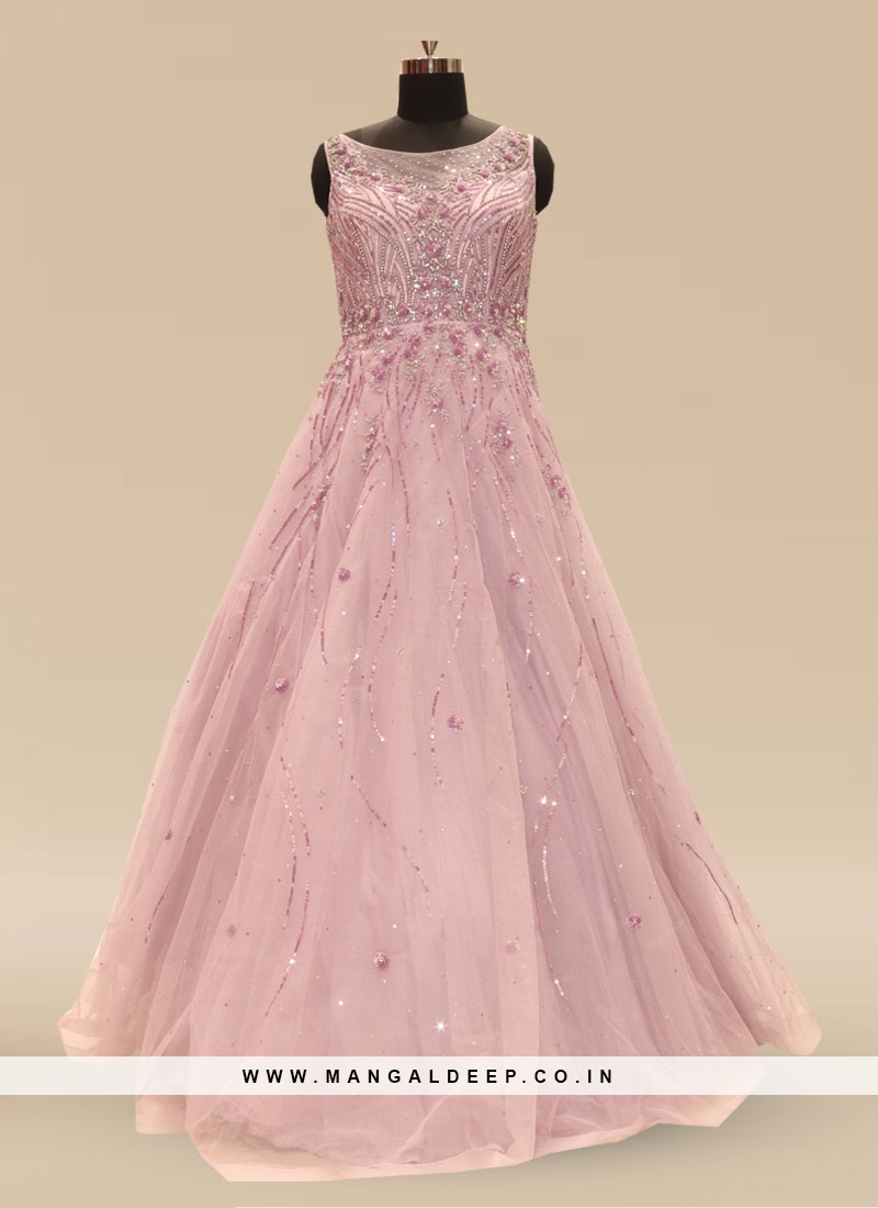Wedding Function Wear Pink Color Net Gown
