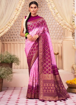Wedding Function Wear Pink Color Raw Silk Saree