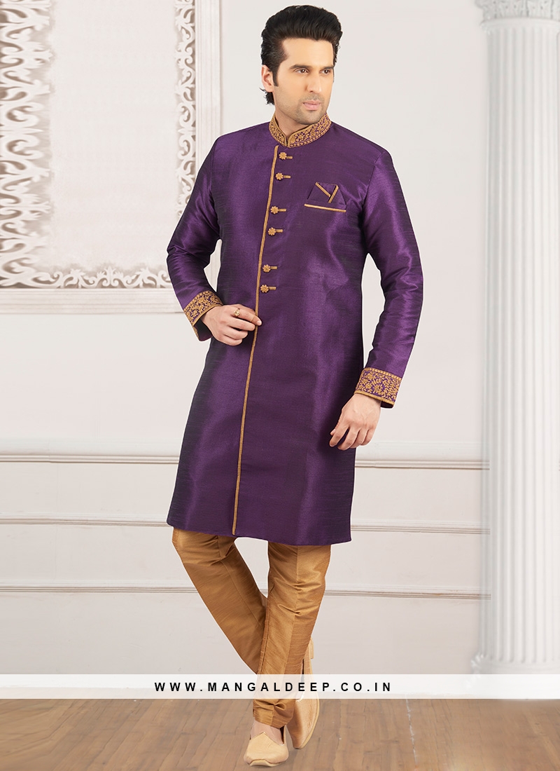 Wedding Function Wear Purple Color Semi Indo Suit