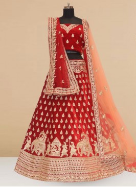 Wedding Function Wear Red Color Embroidered Lehenga Choli