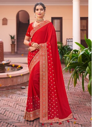 Wedding Function Wear Red Color Silk Saree