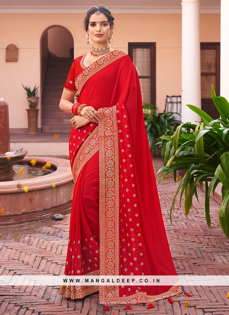 Wedding Function Wear Red Color Silk Saree