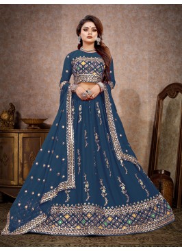 Wedding Function Wear Teal Color Silk Embroidered Lehenga Choli