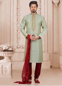 Wedding Wear Fancy Kurta Payjama In Green