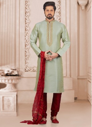 Wedding Wear Fancy Kurta Payjama In Green