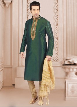 Wedding Wear Fancy Kurta Payjama In Green