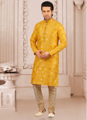 Wedding Wear Fancy Kurta Payjama In Yellow