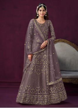 Whimsical Embroidered Purple Floor Length Salwar Kameez 