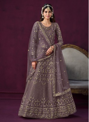 Whimsical Embroidered Purple Floor Length Salwar Kameez 