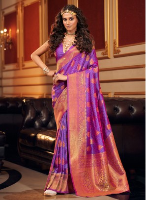 Whimsical Handloom silk Weaving Purple Contemporary Saree
