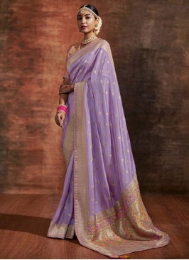 Whimsical Kashmiri Crepe Silk Contemporary Style Saree