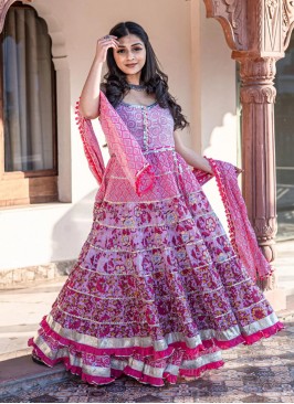 Whimsical Pink Printed Cotton Salwar Kameez