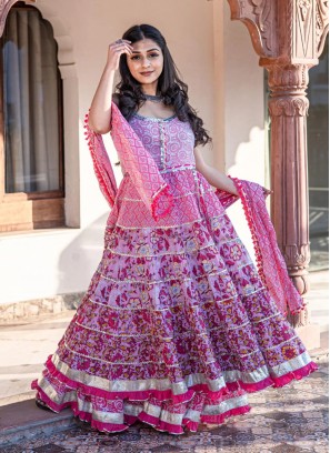 Whimsical Pink Printed Cotton Salwar Kameez